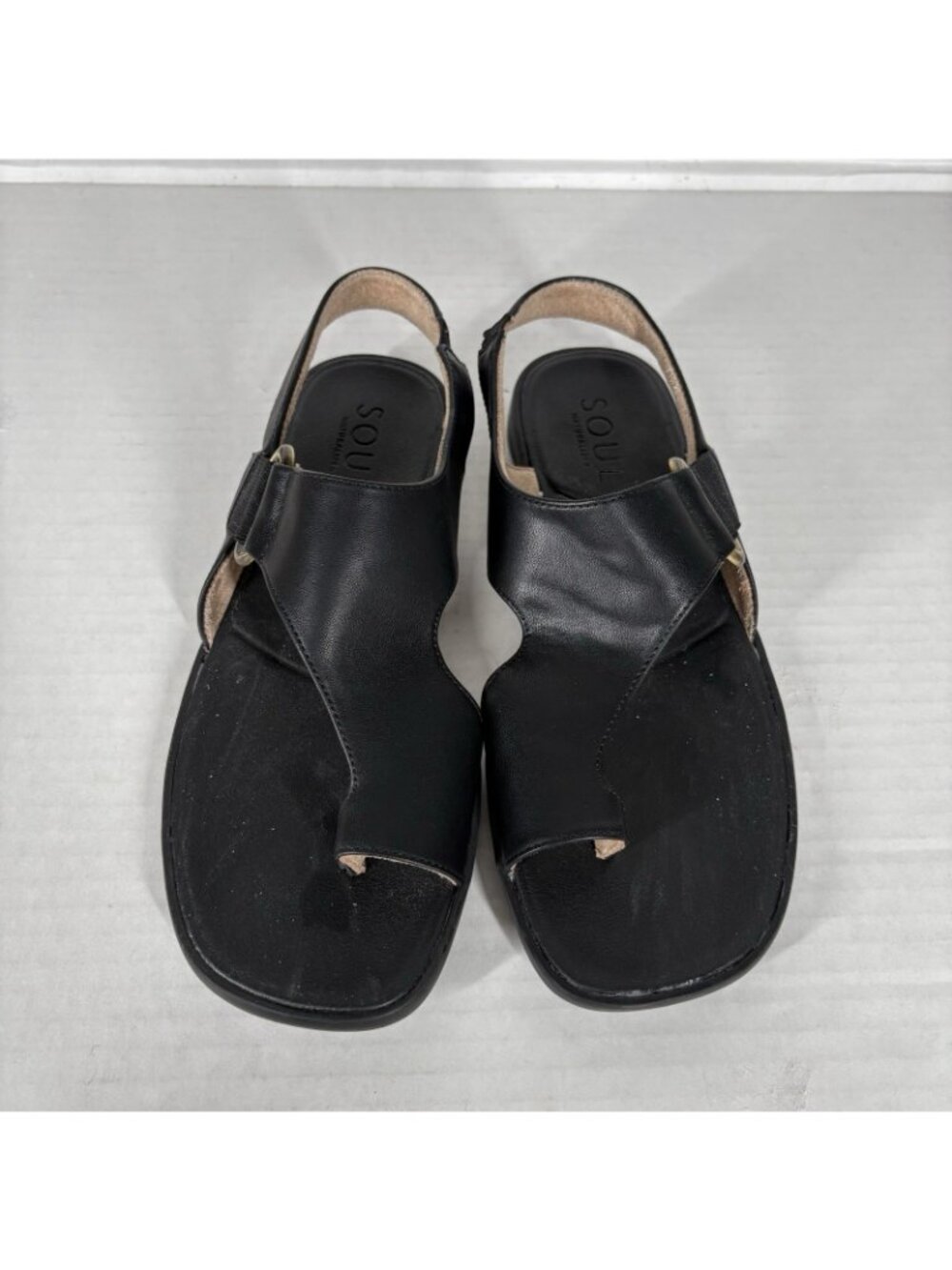 SOUL Naturalizer Women 8.5M Black Faux Leather Comfort Freya Flat Sandals - Picture 5 of 12